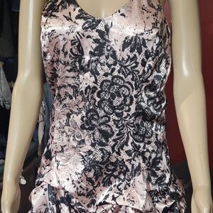 Ruby Rox Pink and Black Floral Satin Halter Dress with Bubble Skirt Size 13